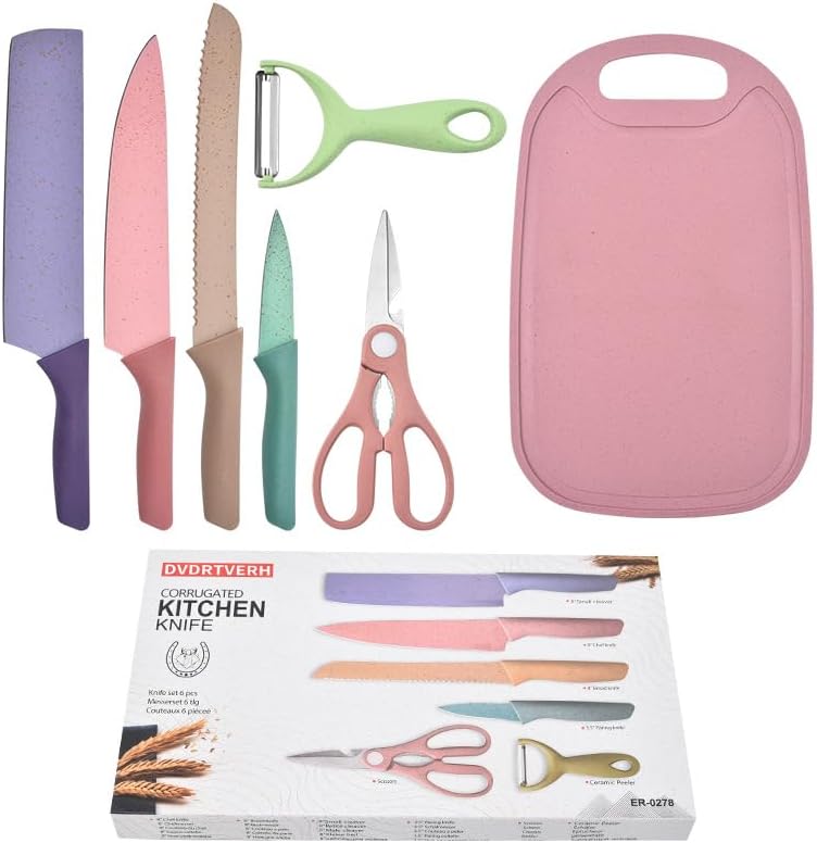 6 Pcs Colourful Knife Set With Cutting Board
