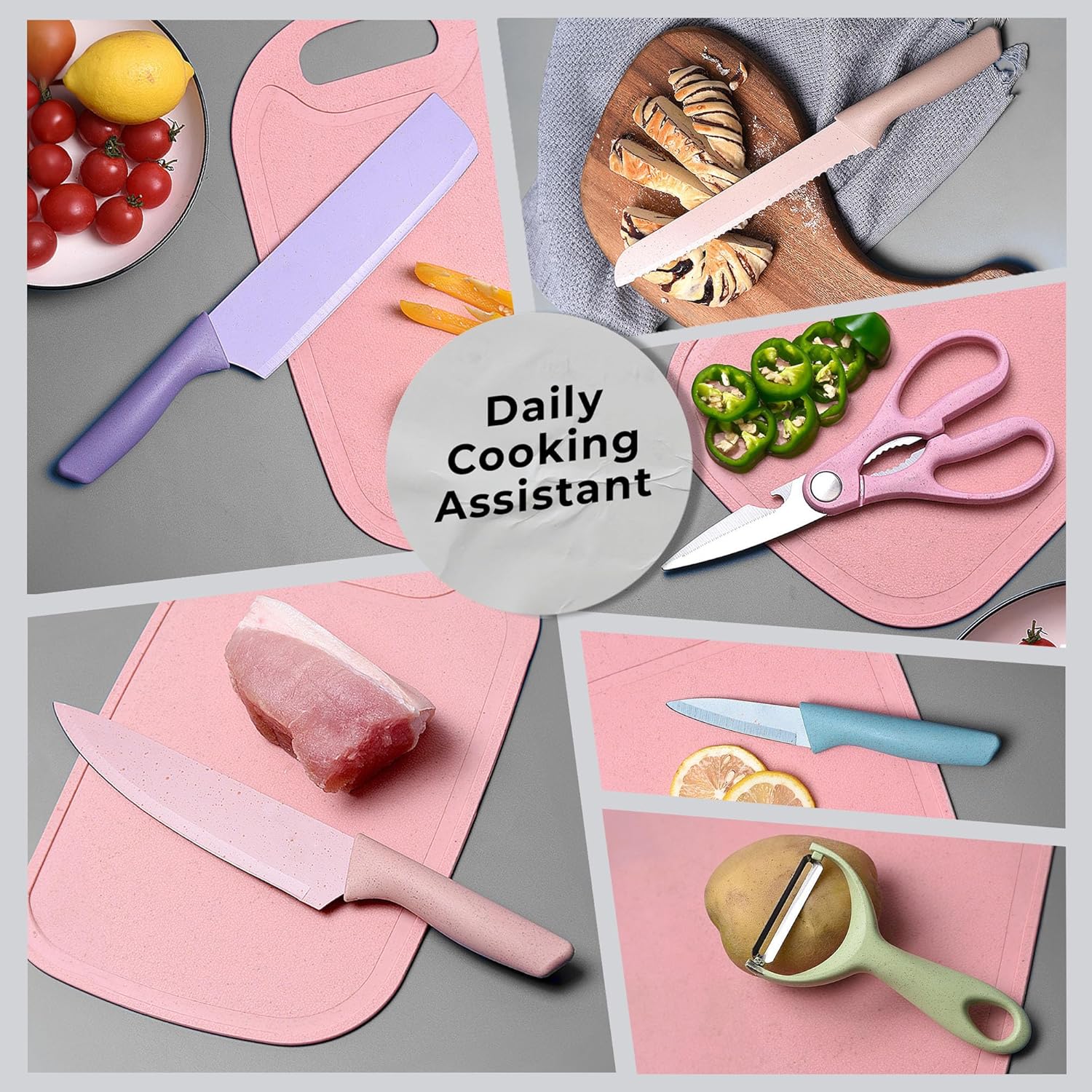 6 Pcs Colourful Knife Set With Cutting Board